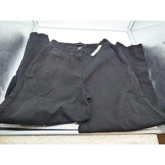 New York & Co Twill Wide-leg Button Slit Cropped Pants, Black; Size 10 - Picture 6 of 8